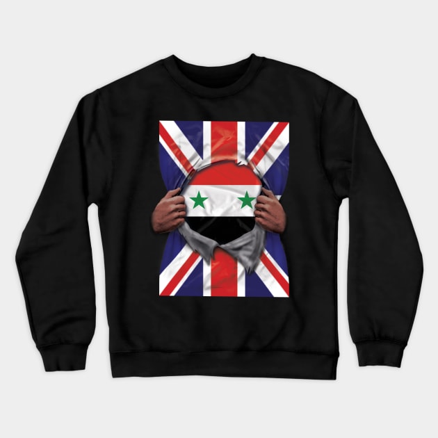 Syria Flag Great Britain Flag Ripped - Gift for Syrian From Syria Crewneck Sweatshirt by Country Flags